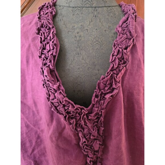 Talbots Womens 20W Ruffled V-Neck Purple Linen Top - Picture 2 of 7